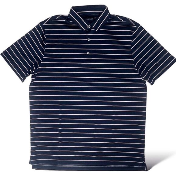 Chase 54 Navy Blue Striped Golf Polo Shirt | Men's Large | Athletic Fit Performa - Picture 1 of 3